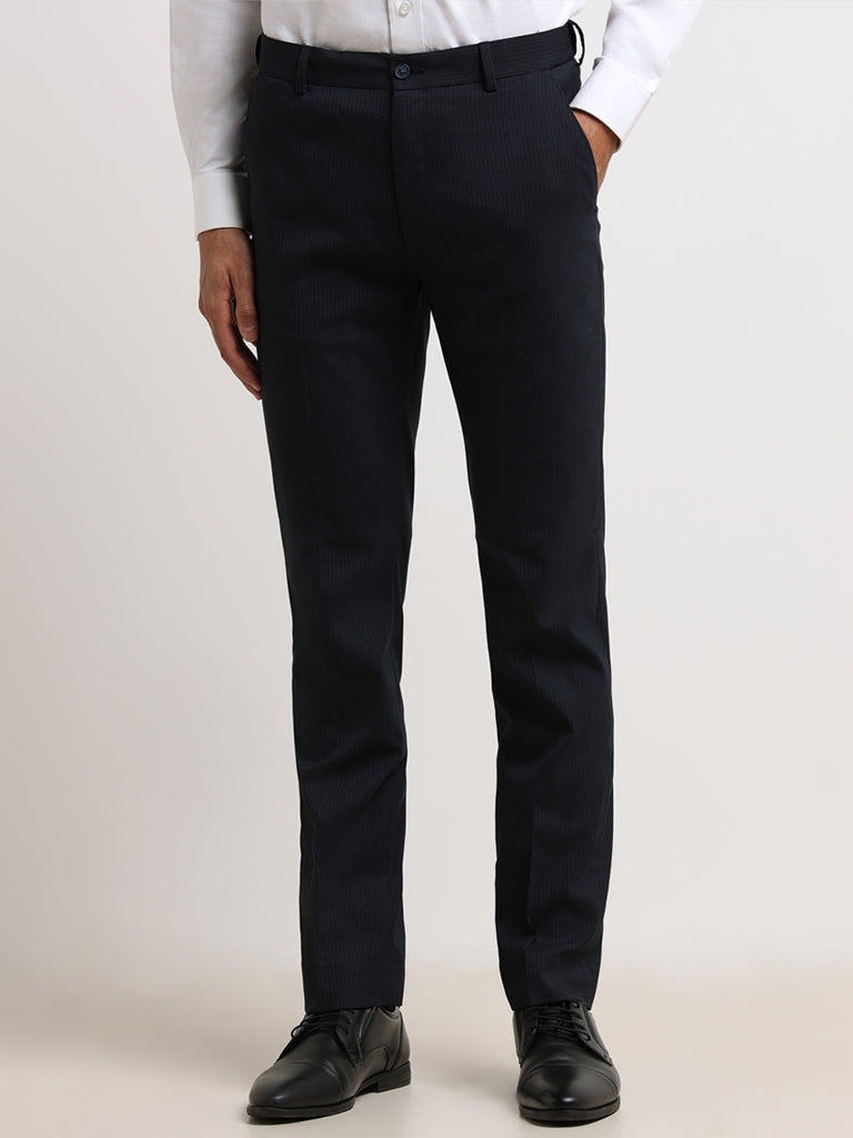 Buy WES Formals Navy Straight-Fit Trousers from Westside