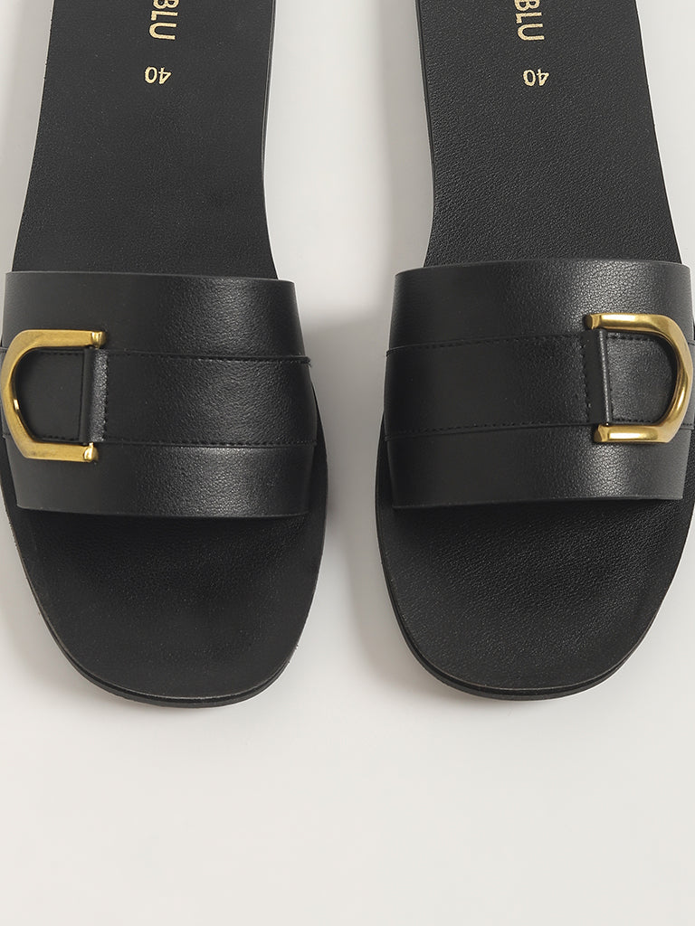 Buy LUNA BLU Black Buckle Slides from Westside