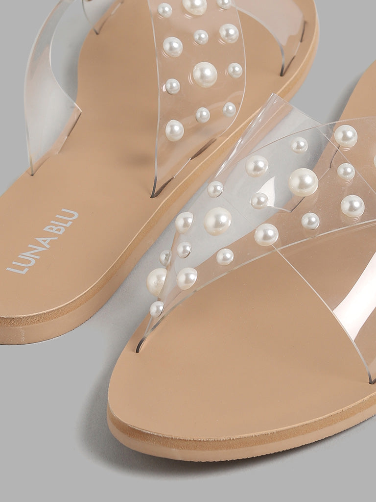 Clear Rhinestone Sandals | Flat Slide Sandals-Dream Pairs