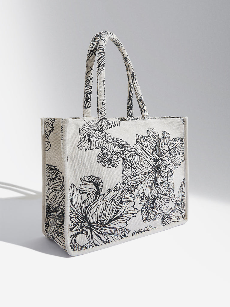 Buy LOV Black & White Floral Nina Tote Bag from Westside