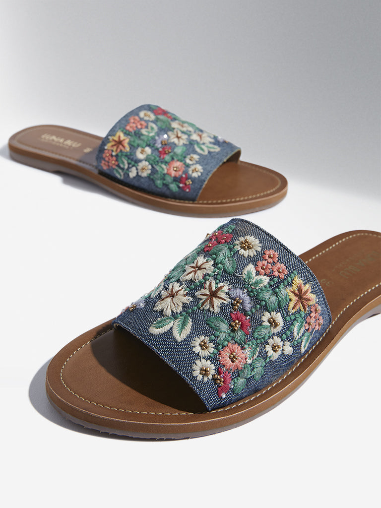 Blue discount jean slides