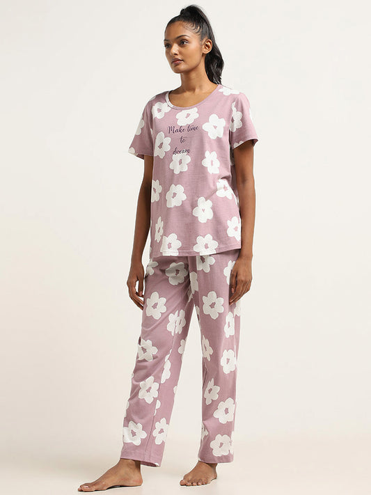Wunderlove Nude Pink Printed T-Shirt & Pyjamas Set