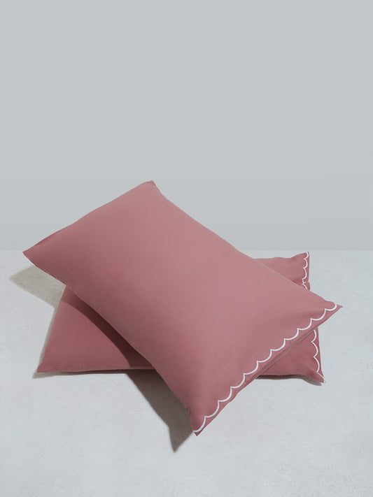 Westside Home Dusty Pink Scallop Design Pillow Cover- (Set of 2)