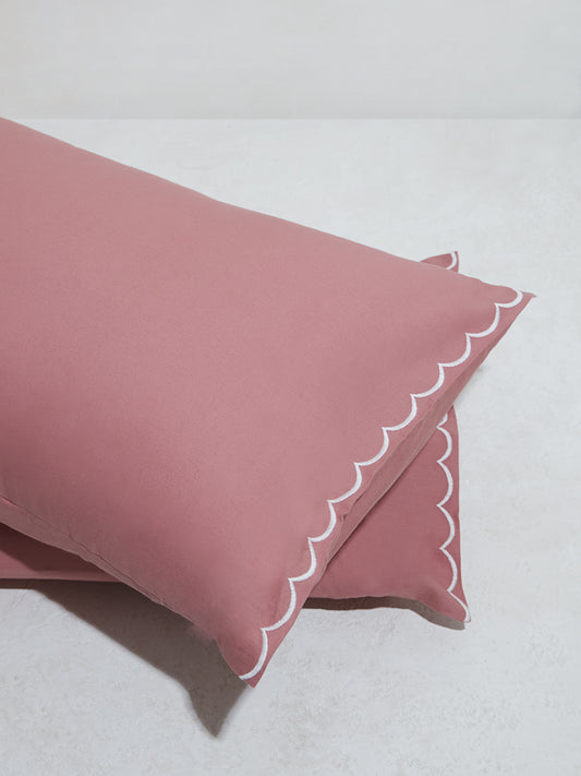 Westside Home Dusty Pink Scallop Design Pillow Cover- (Set of 2)