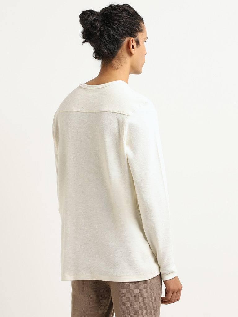 ETA Plain Off-White Cotton Slim Fit T-Shirt