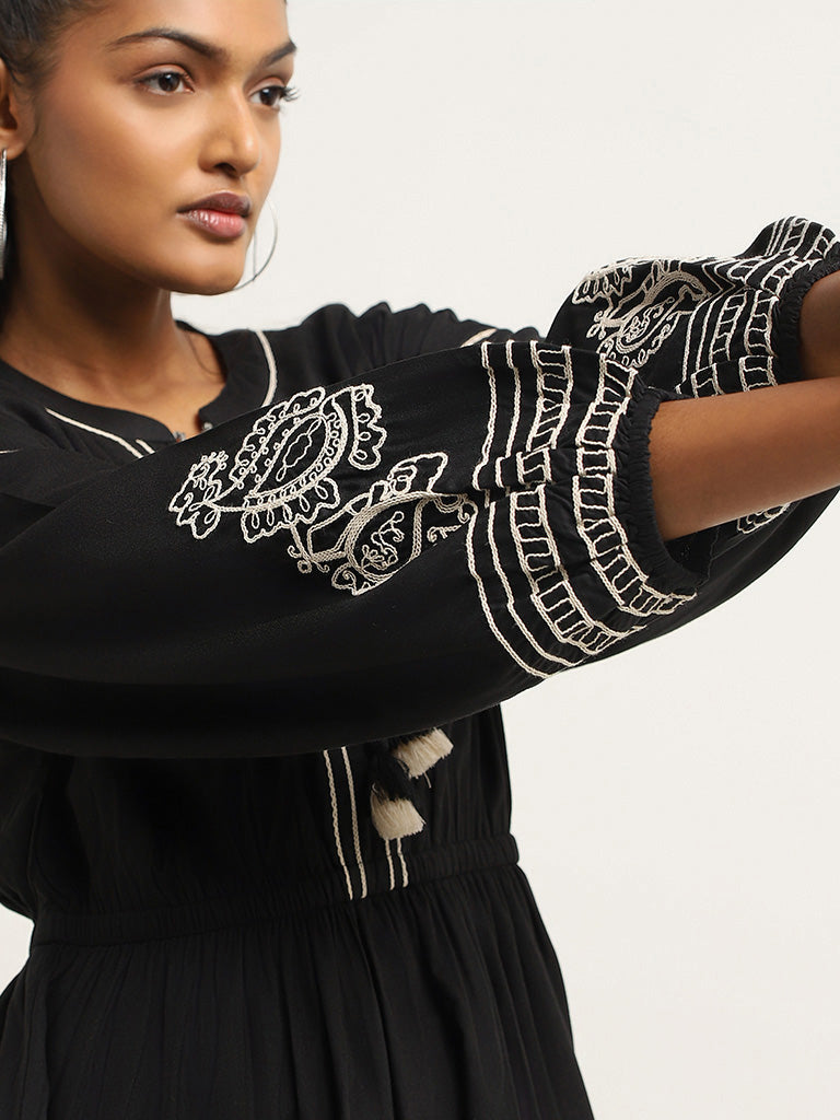 Buy LOV Black Embroidered Dress from Westside