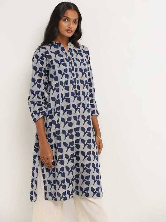 Indigo Blue Cambric Cotton Kurti with White Cotton Full Lining