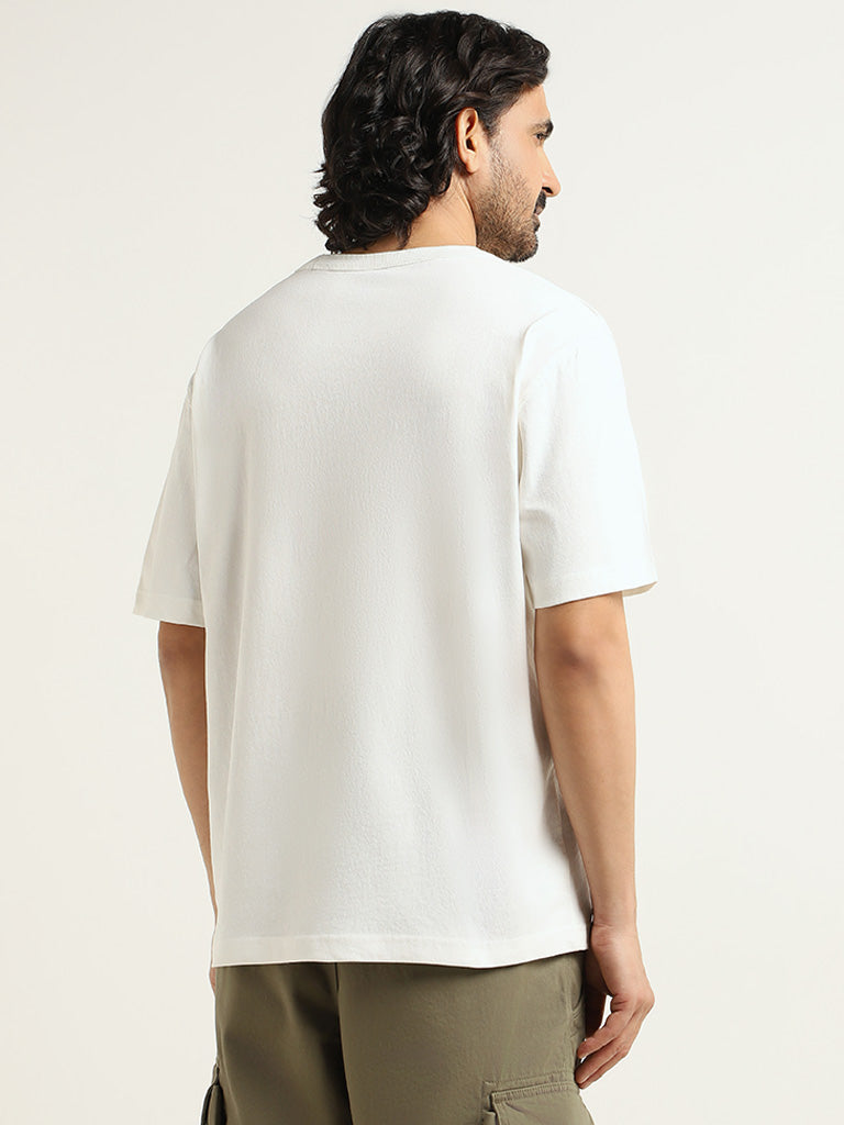 WES Casuals Plain White Relaxed-Fit Cotton T-Shirt