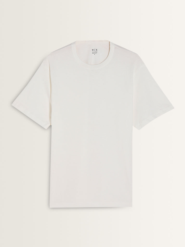 WES Casuals Plain White Cotton T-Shirt