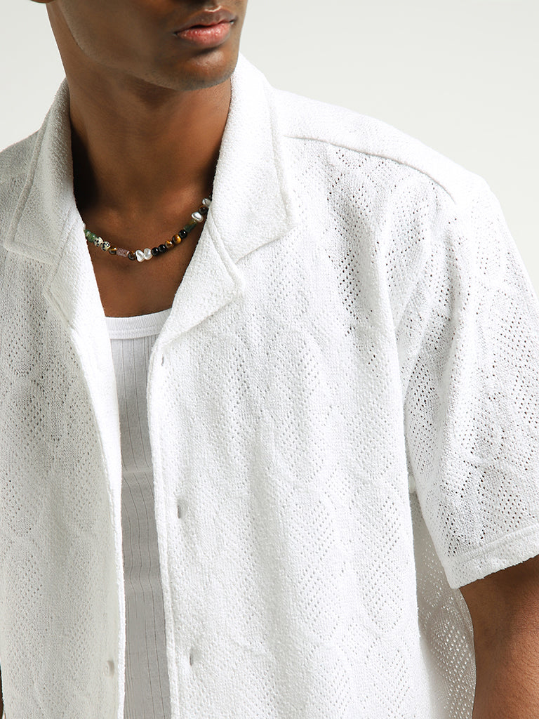 ETA White Crochet Cotton Blend Relaxed Fit Shirt