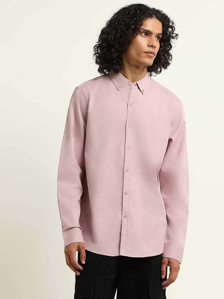 Nuon Plain Dusty Pink Cotton Relaxed Fit Shirt