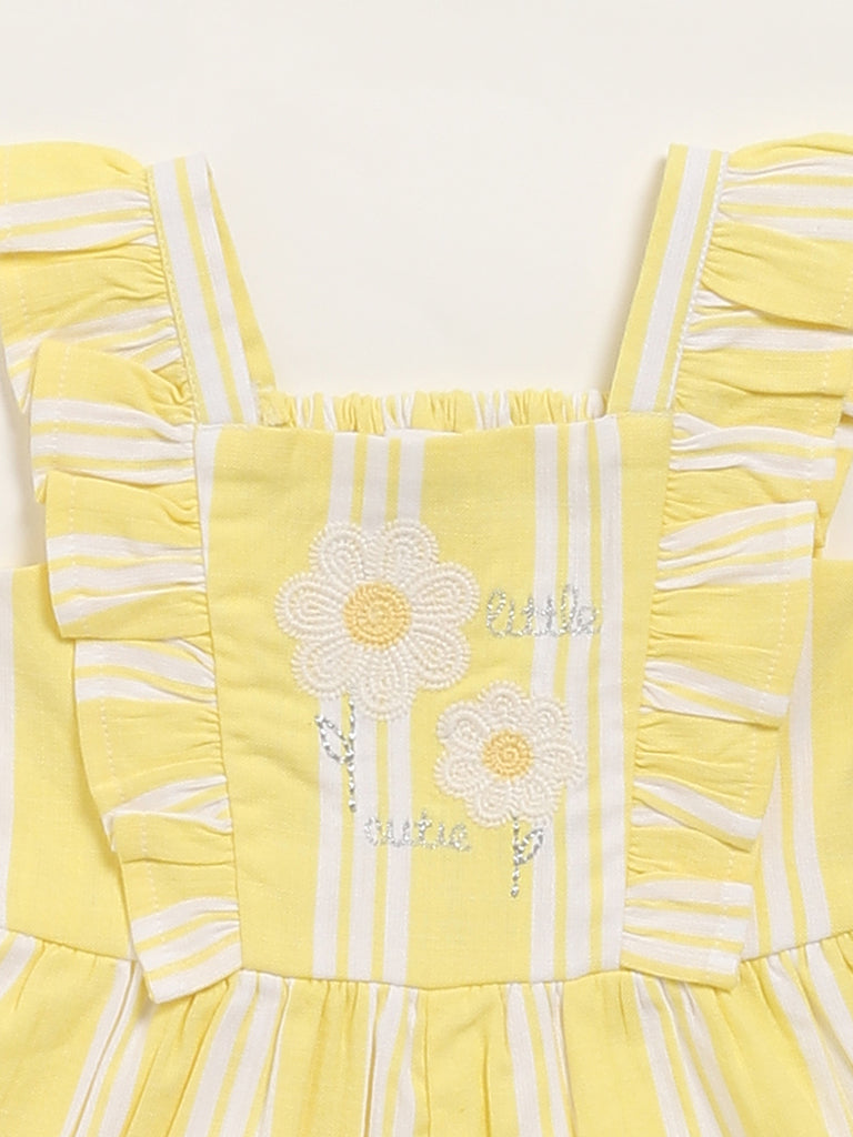 HOP Baby Yellow Striped Cotton Jumpsuit