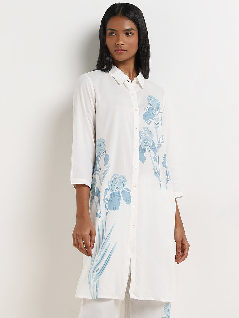 Utsa White Floral Printed Straight-Fit Kurta