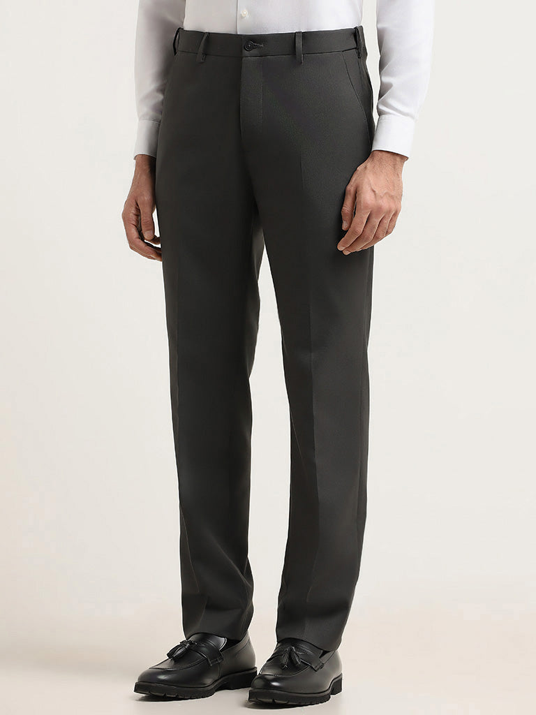 WES Formals by Westside Grey Glen Plaid Checked Carrot Fit Trousers