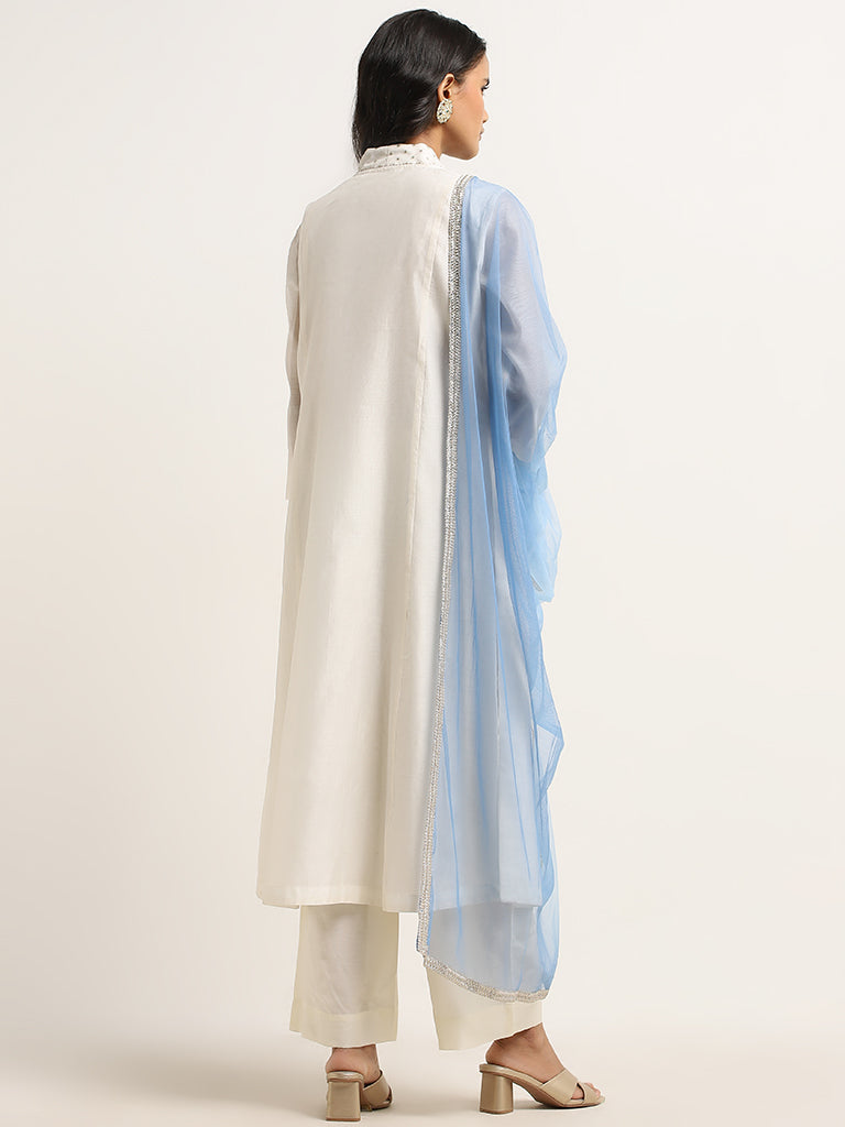 Vark Off-White Straight Kurta, Ethnic Pants & Dupatta Set