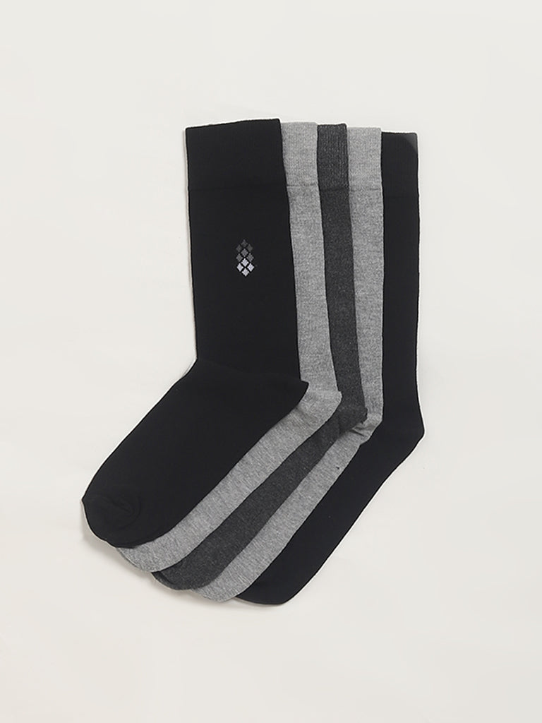 WES Lounge Grey Plain Cotton Blend Socks - Pack of 5