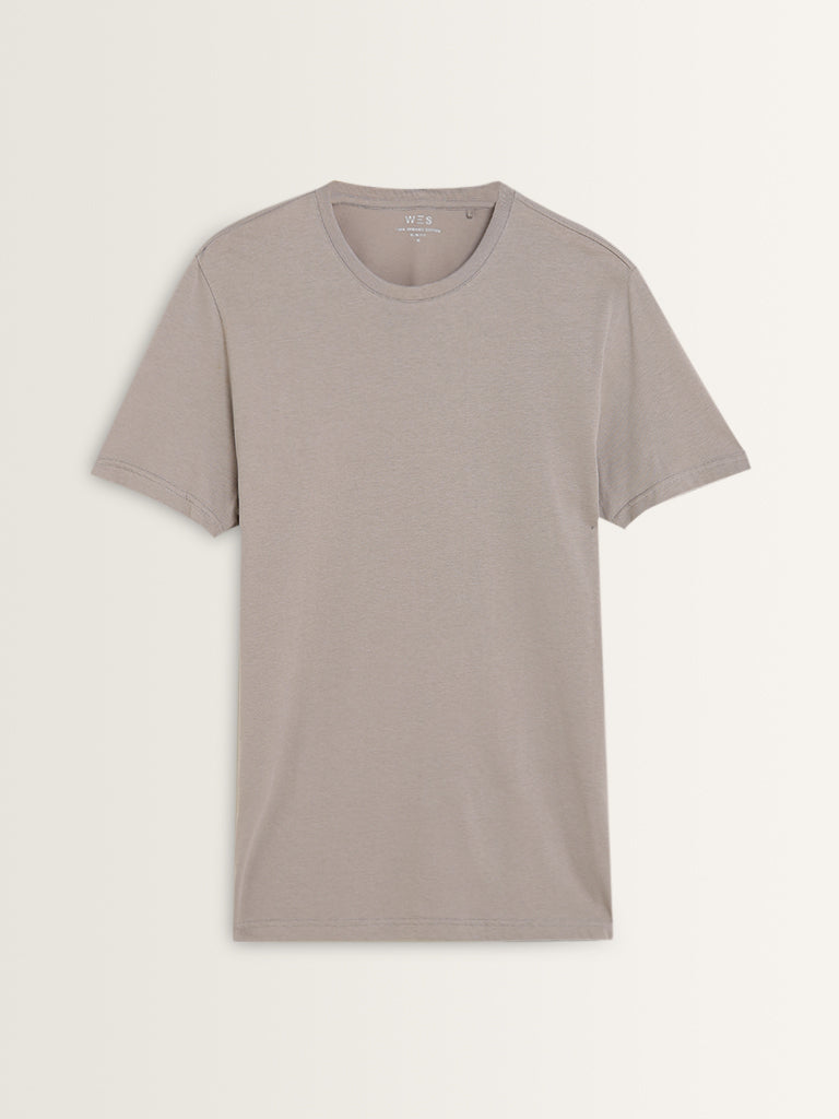 WES Casuals Light Grey Cotton Slim Fit T-Shirt