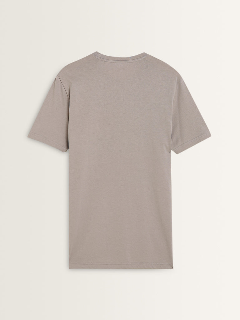 WES Casuals Light Grey Cotton Slim Fit T-Shirt