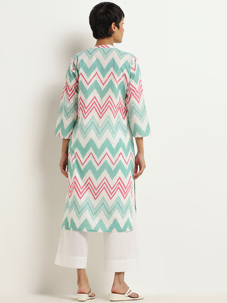 Utsa Turquoise Chevron Printed Cotton Kurta