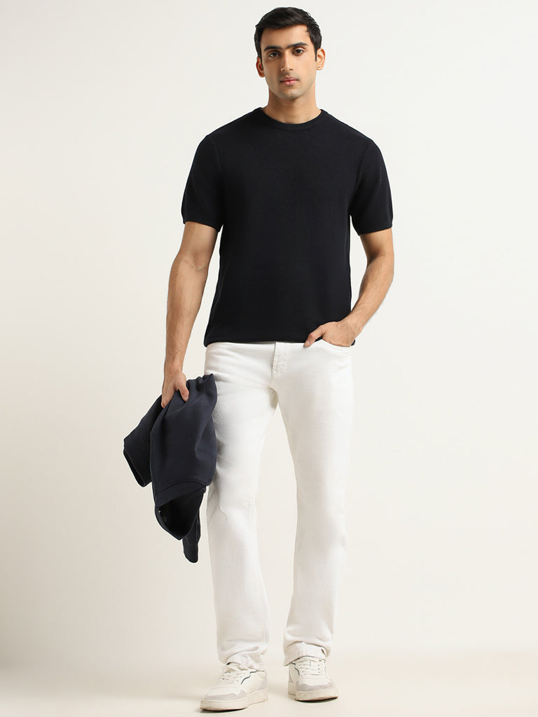 Buy Ascot Navy Knitted Relaxed Fit T-Shirt from Westside