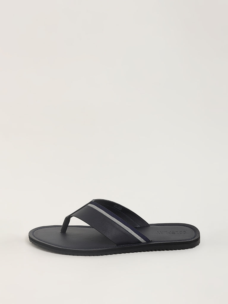 Navy leather flip online flops