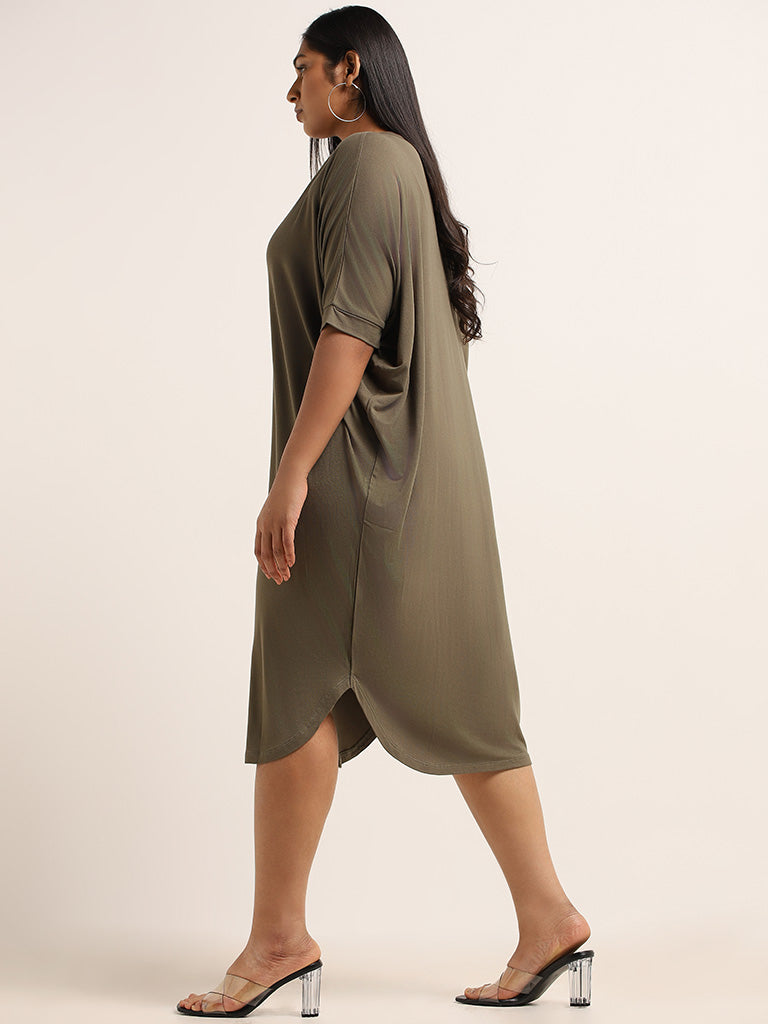 Olive button store down dress