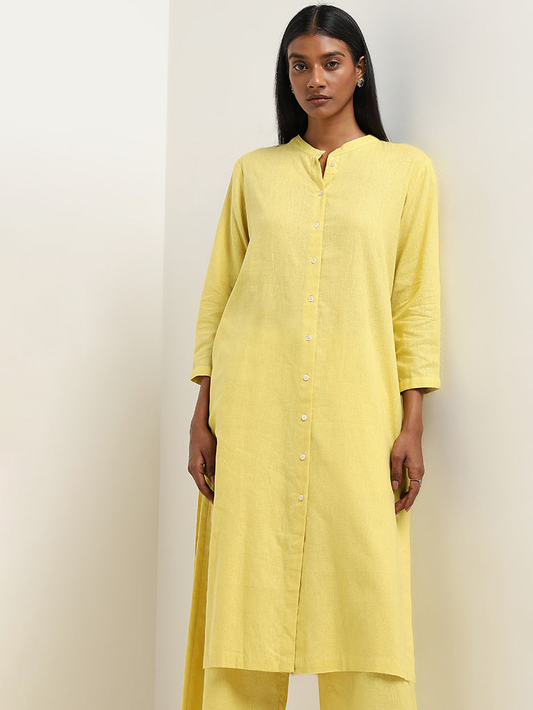 Buy Zuba Yellow Crochet Detailed A-Line Cotton Kurta from Westside