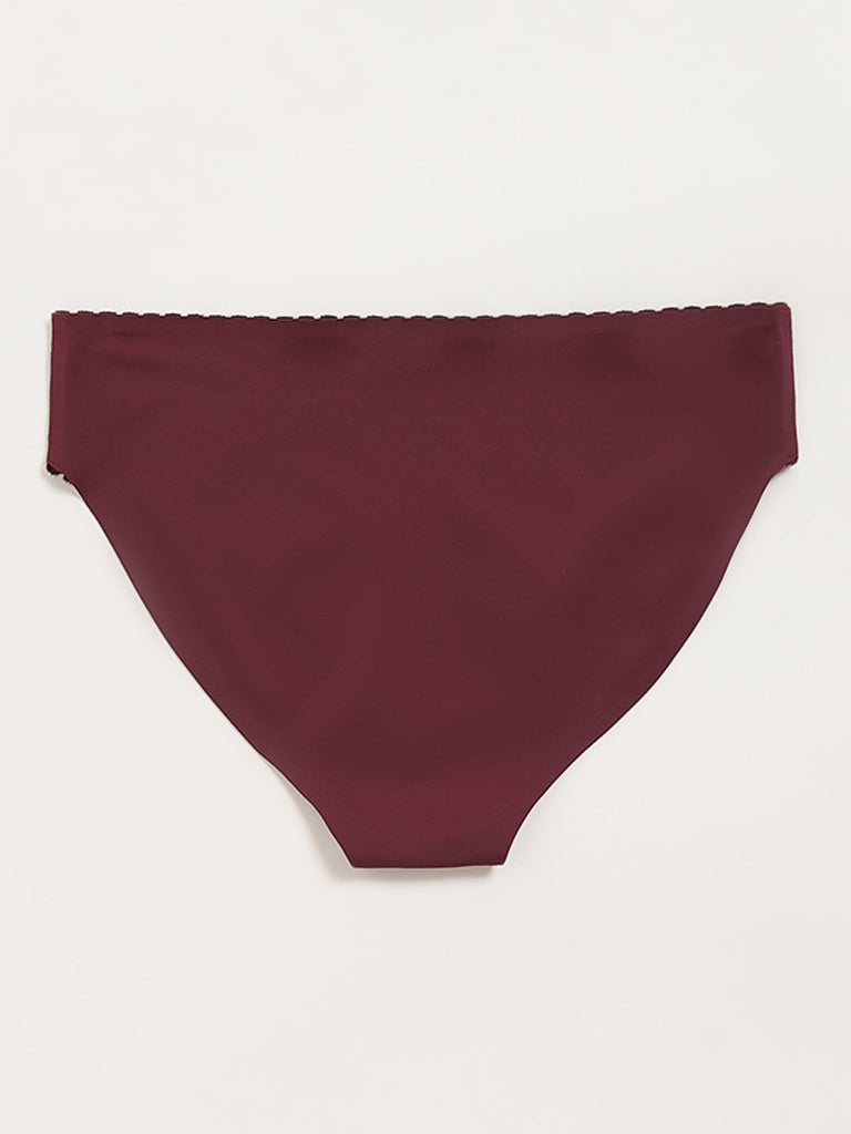 Wunderlove Burgundy Lace Invisible Hi-Leg Brief