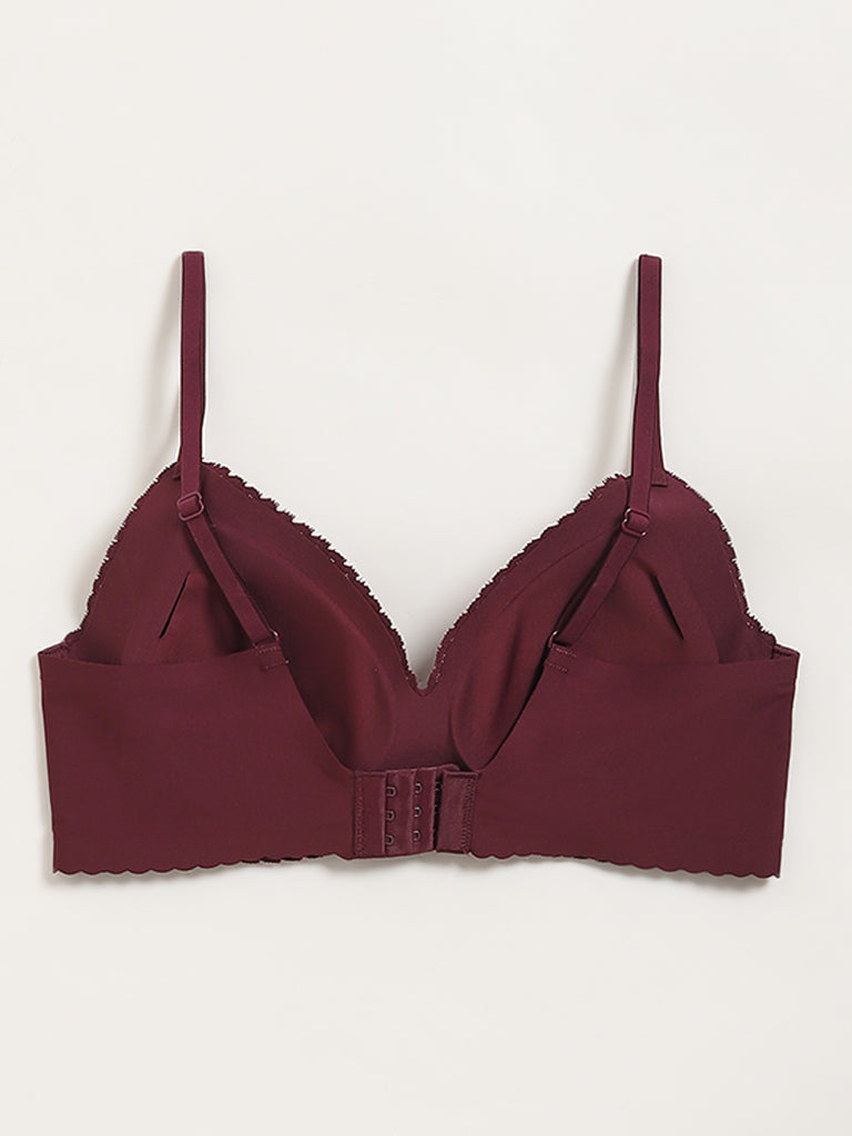 Wunderlove Burgundy Lace Design Invisible Padded Bra