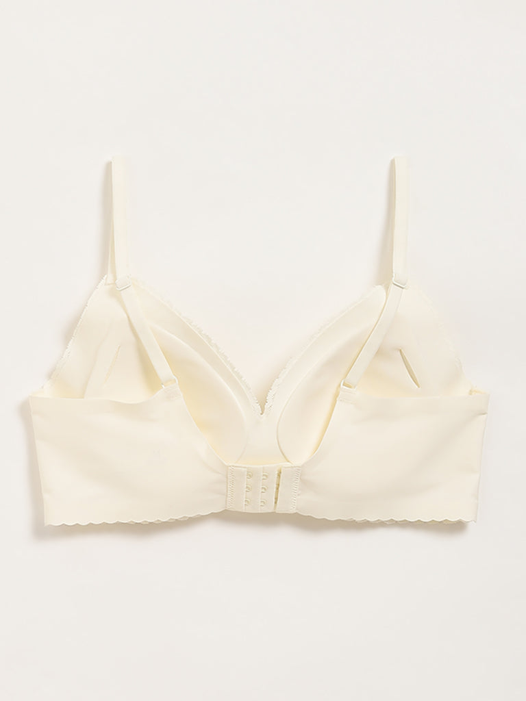 Wunderlove Off-White Lace Design Invisible Padded Bra