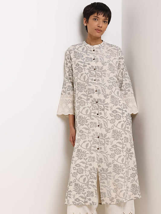 Buy Diza Beige Floral Embroidered Kurta from Westside