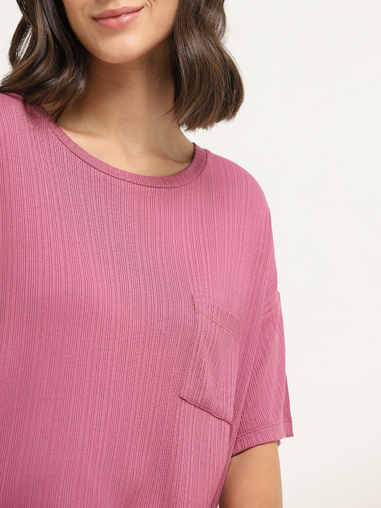 Buy Wunderlove Pink Self-Patterned T-Shirt from Westside