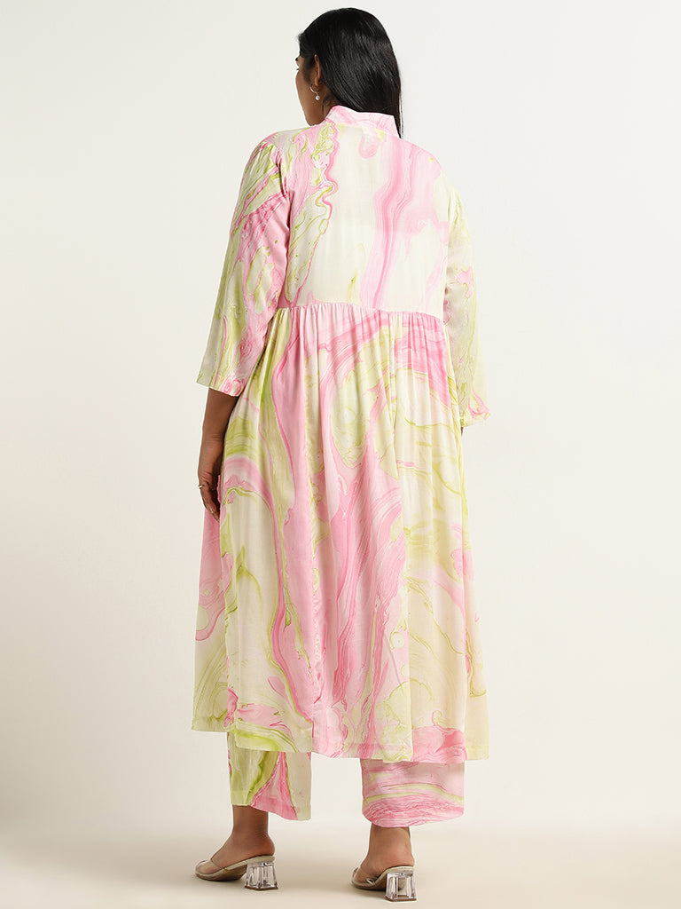 Diza Multicolour Marble Printed Fit-and-Flare Kurta