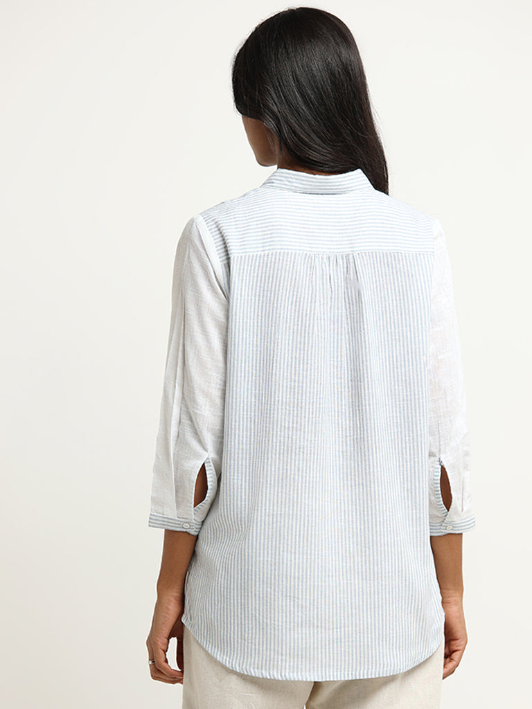 Utsa White Embroidered Stripe Cotton Tunic