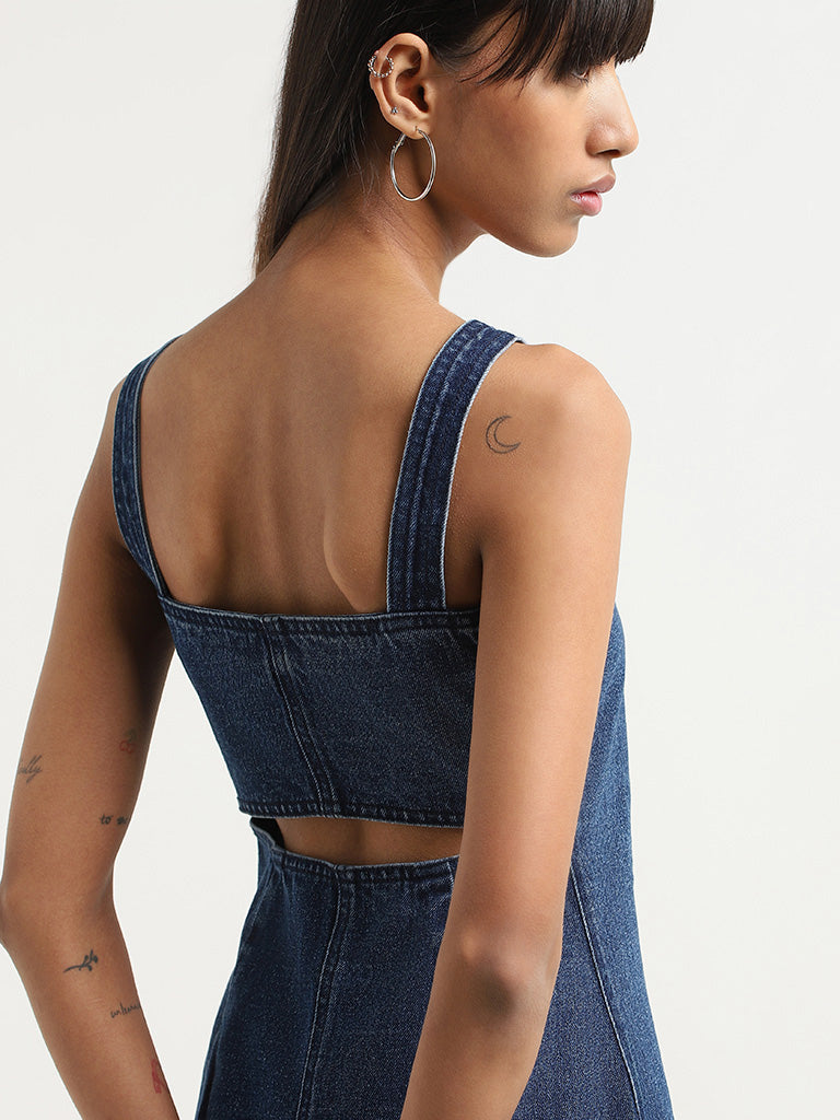 Womens Denim Loose Button Long Jeans Dress Oversize Strap Jumpsuits A-Line  Dress | eBay