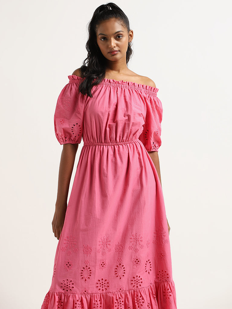 LOV Pink Schiffili Cotton Maxi Dress