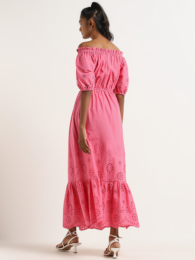 LOV Pink Schiffili Cotton Maxi Dress