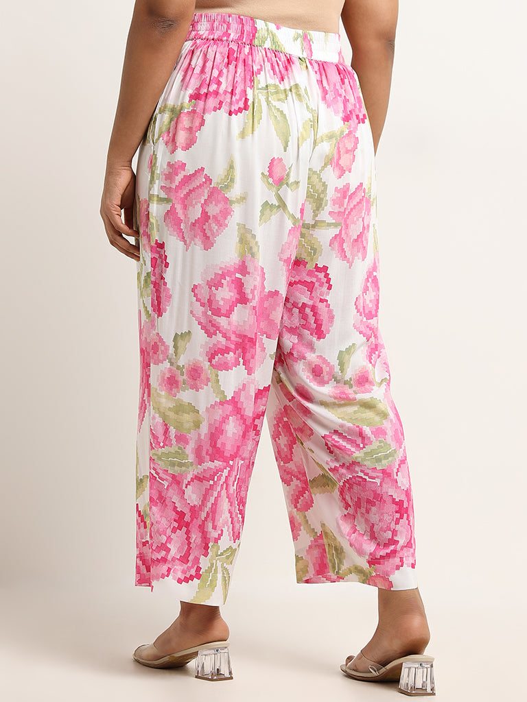 Diza Pink Mid-Rise Floral Print Straight Pants