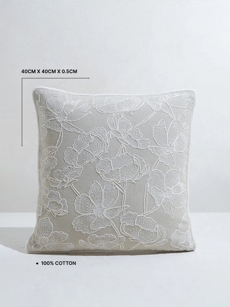 Westside Home Beige Floral Design Cushion Cover