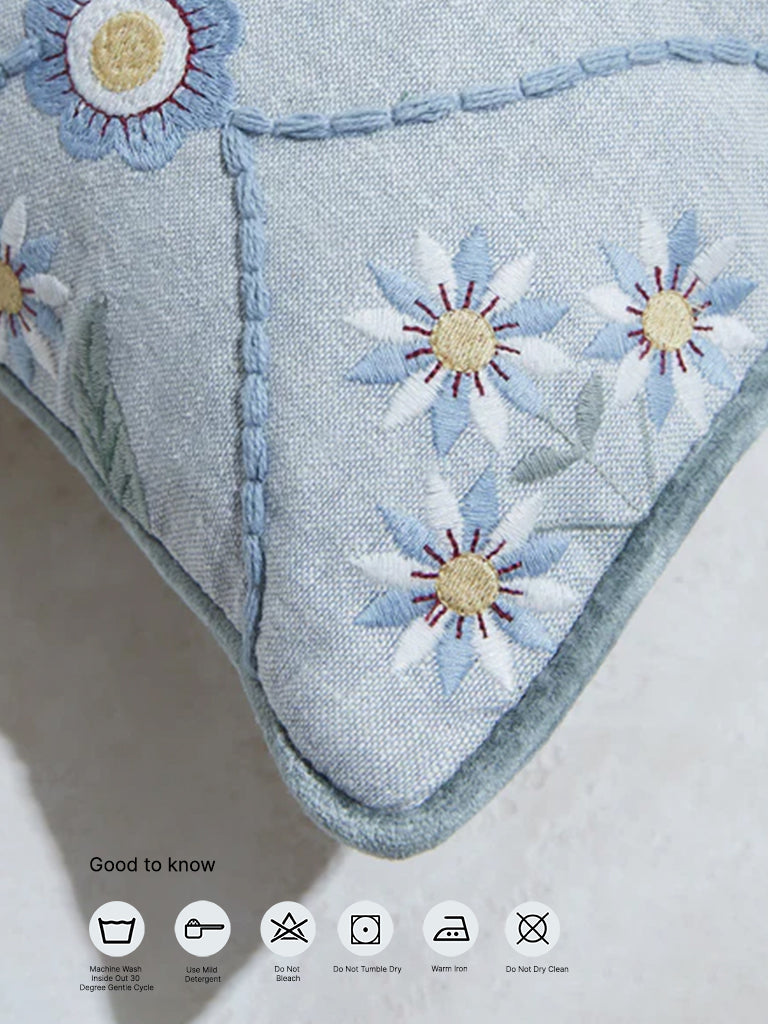 Westside Home Aqua Floral Butta Embroidered Cushion Cover