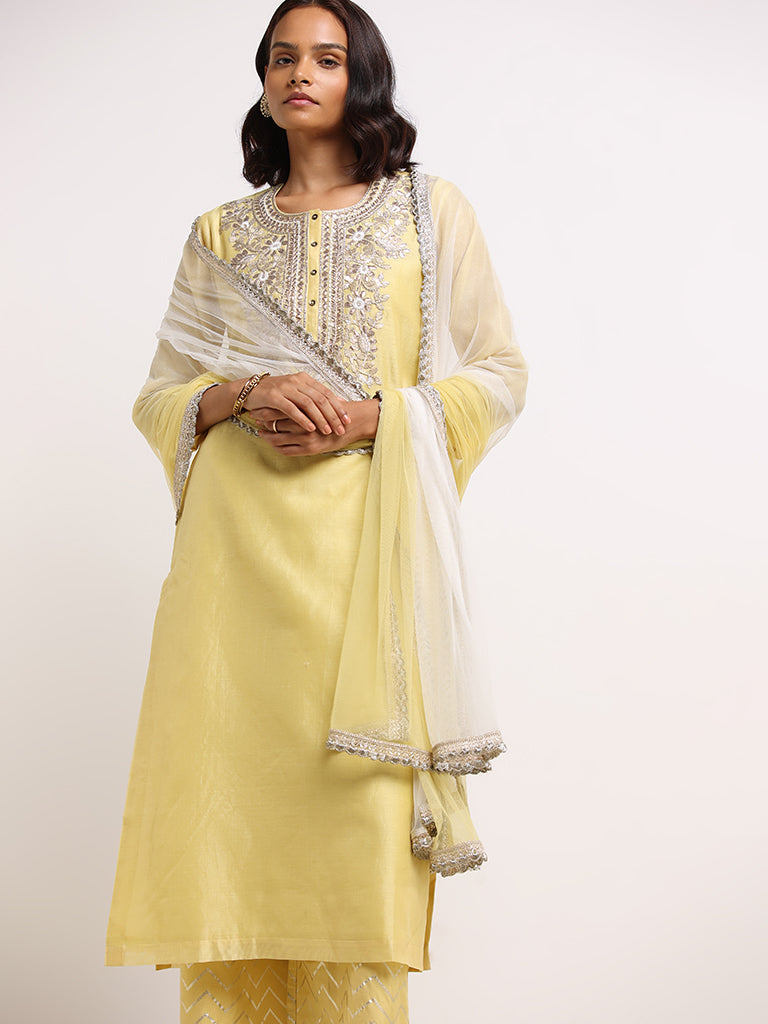 Vark Yellow Embroidered Kurta Set