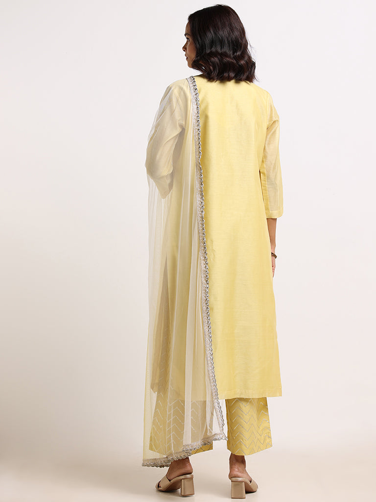 Vark Yellow Embroidered Kurta Set