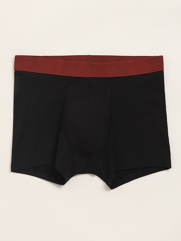 WES Lounge Black Cotton-Blend Relaxed Fit Trunks - Pack of 3