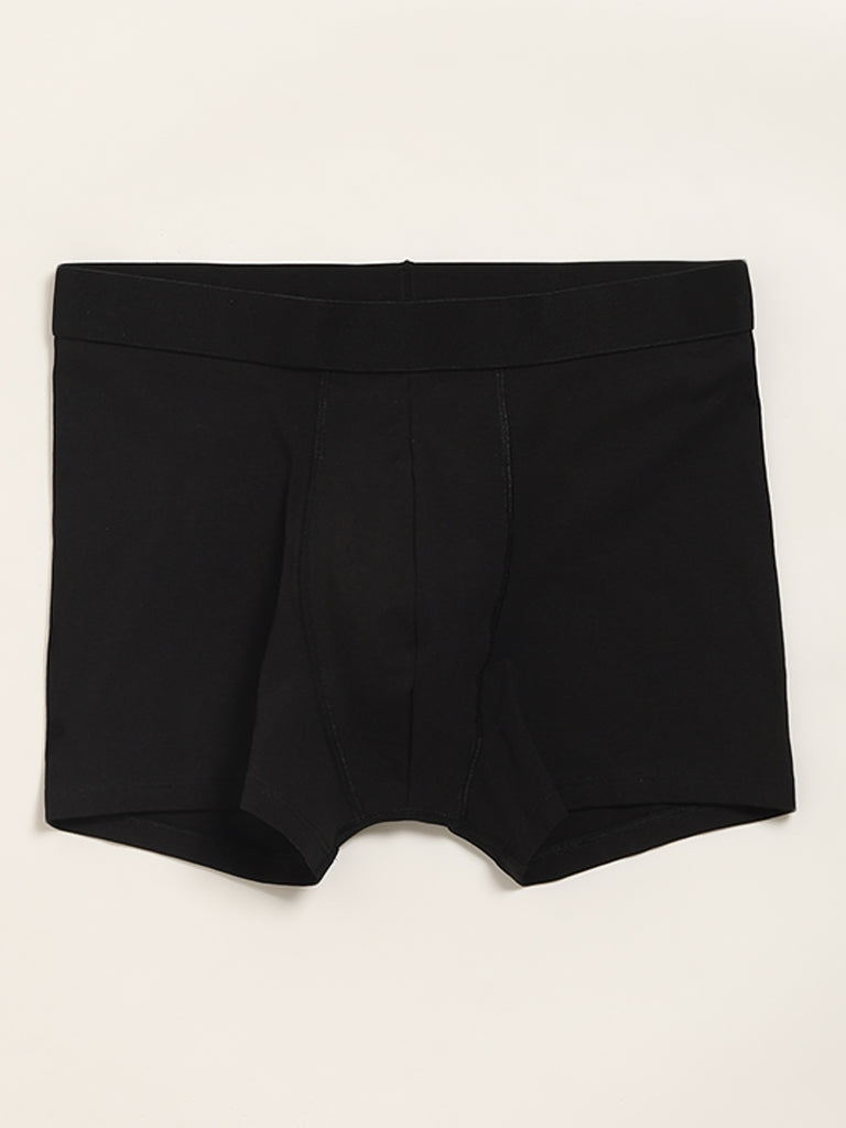 WES Lounge Black Cotton-Blend Relaxed Fit Trunks - Pack of 3