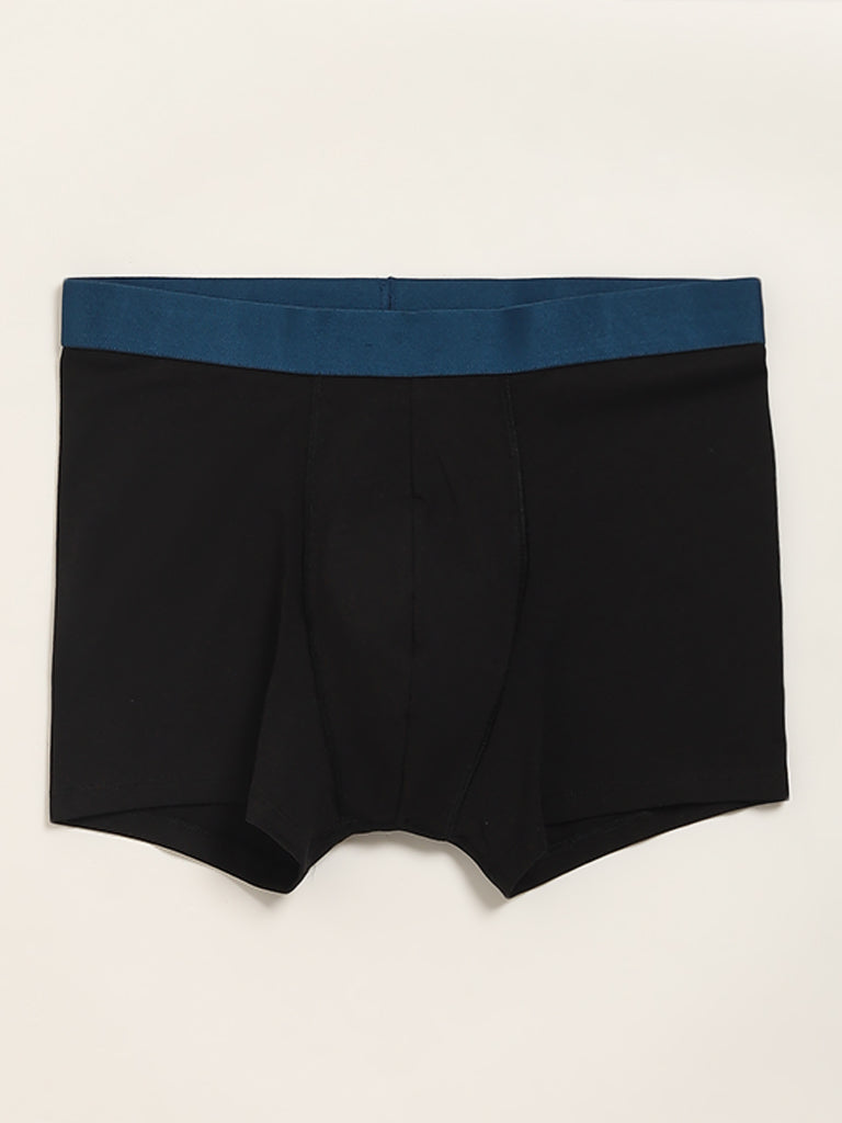 WES Lounge Black Cotton-Blend Relaxed Fit Trunks - Pack of 3