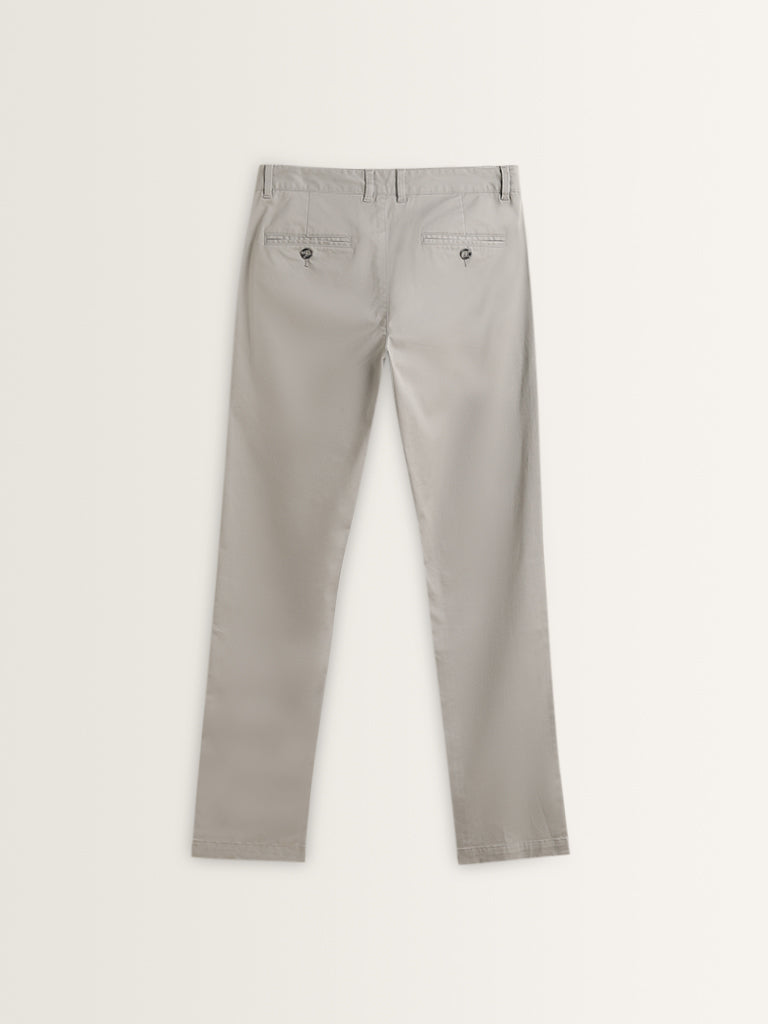 WES Casuals Grey Cotton Blend Slim Fit Mid Rise Chinos
