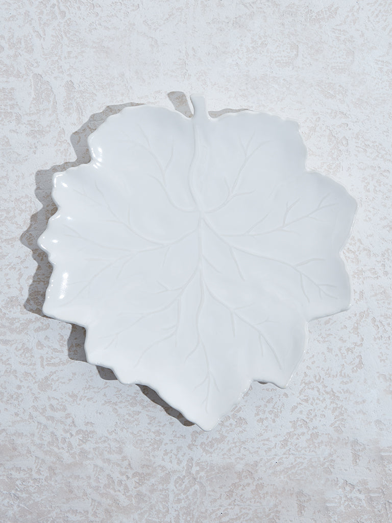 Westside Home White Leaf Large Serving Platter