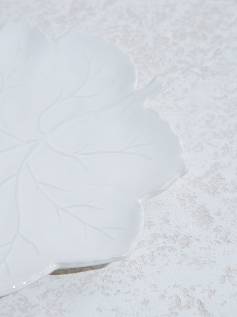 Westside Home White Leaf Large Serving Platter