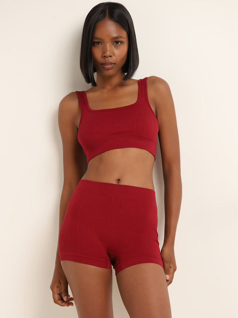 Superstar Red Ribbed Textured Short Brief