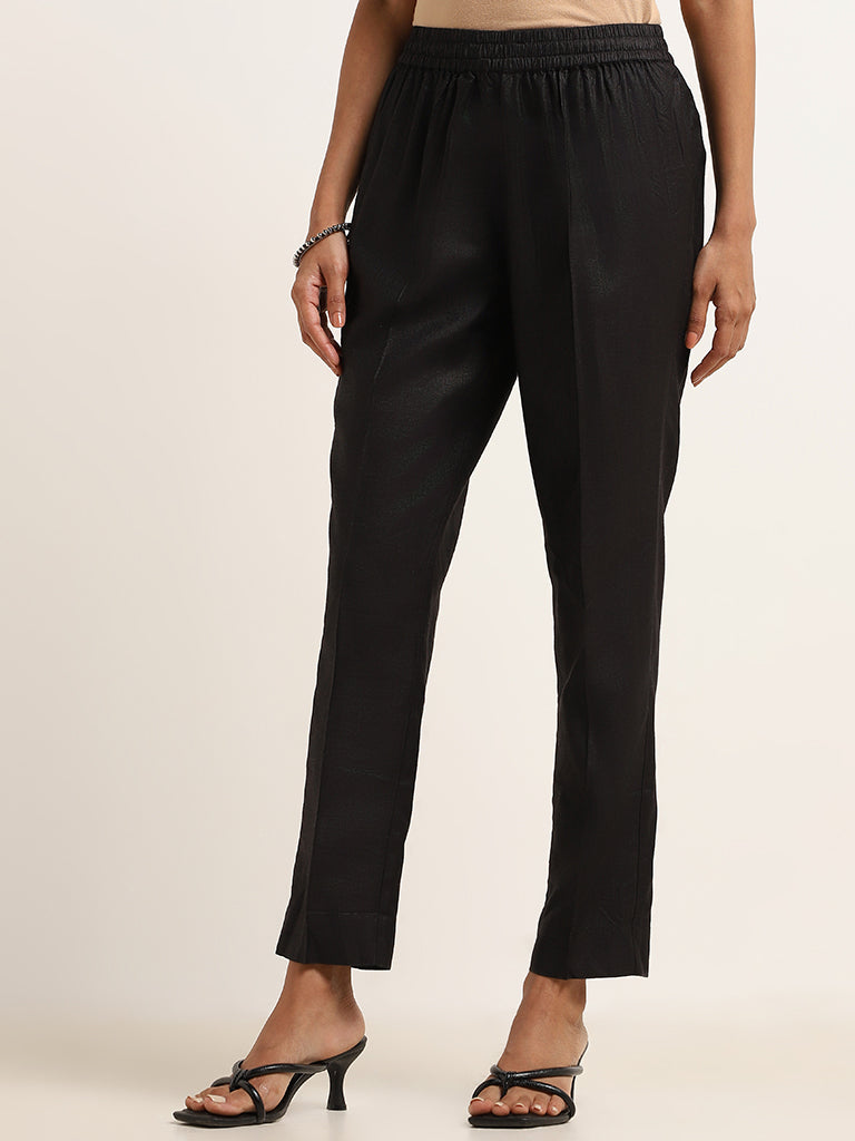 Buy Zuba Black Straight-Fit Ethnic Pants from Westside